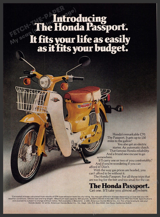 The Honda Passport 1980s Magazine Print Advertisement 1981 C70 Fetch-the-Paper