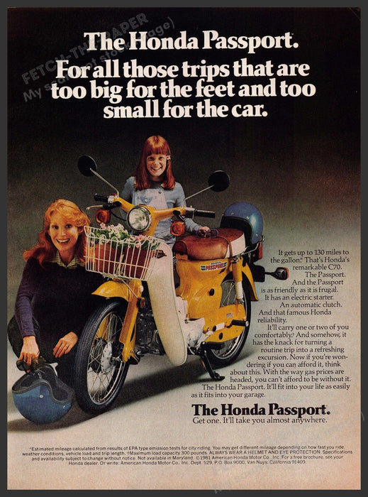 The Honda Passport C70 1980s Print Advertisement 1981 Mom & Daughter Fetch-the-Paper