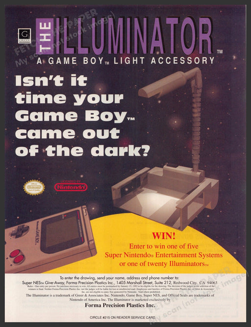 The Illuminator Game Boy Light Accessory 1990s Print Advertisement Ad 1991 Fetch the Paper!