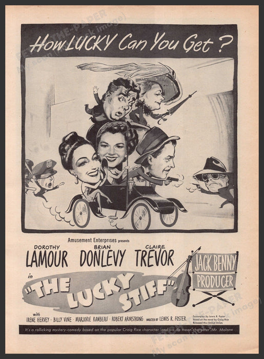"The Lucky Stiff" Movie Release 1940s Print Advertisement Ad 1949 Fetch-the-Paper