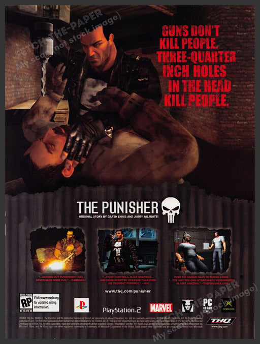 The Punisher 2000s Video Game Print Advertisement 2005 "Guns Don't Kill People" Fetch-the-Paper
