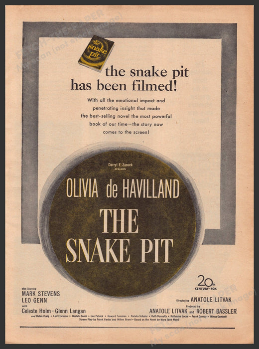 "The Snake Pit" Movie Release 1940s Print Advertisement Ad 1948 Fetch-the-Paper