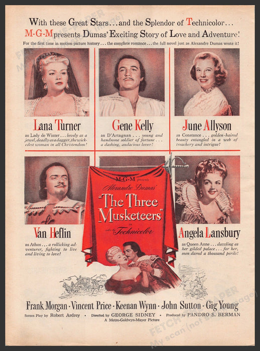 "The Three Musketeers" Movie Release 1940s Print Advertisement Ad 1948 Fetch-the-Paper