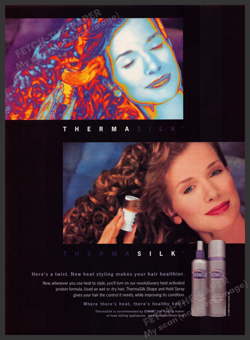 Thermasilk 1990s Magazine Print Advertisement 1998 Twist Hair Curly Redhead Fetch-the-Paper