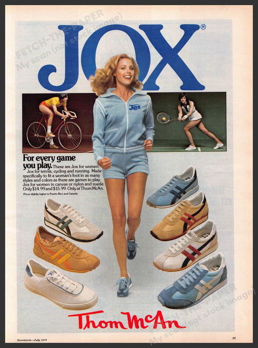 Thom McAn Jox Shoes 1970s Print Advertisement 1979 Legs Running Tennis Cycling Thom McAn