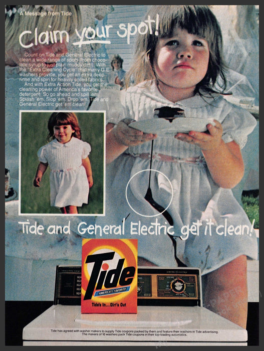Tide Detergent 1980s Print Advertisement Ad 1983 Little Girl Messy Dress Tide