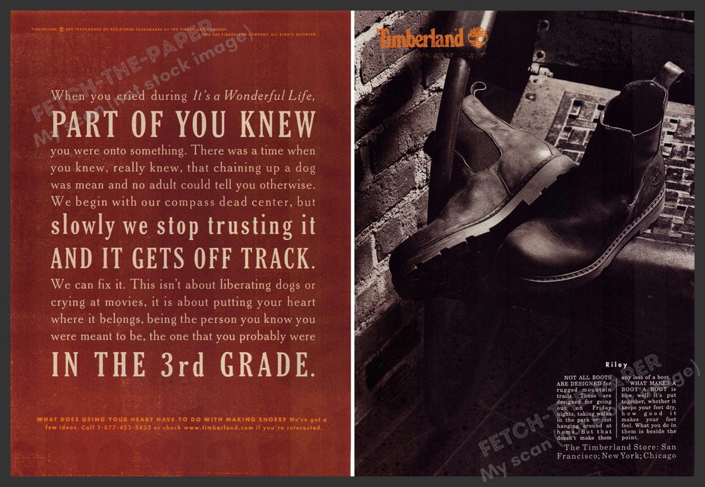 Timberland 1990s Magazine Print Advertisement (2 pages) 1998 Riley Boots Timberland