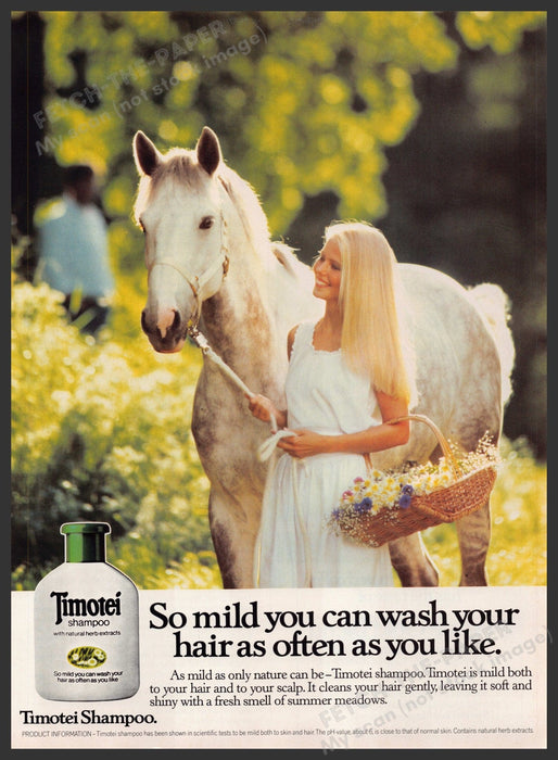 Timotei Shampoo Hair Product 1980s Print Advertisement Ad 1986 Horse Fetch-the-Paper
