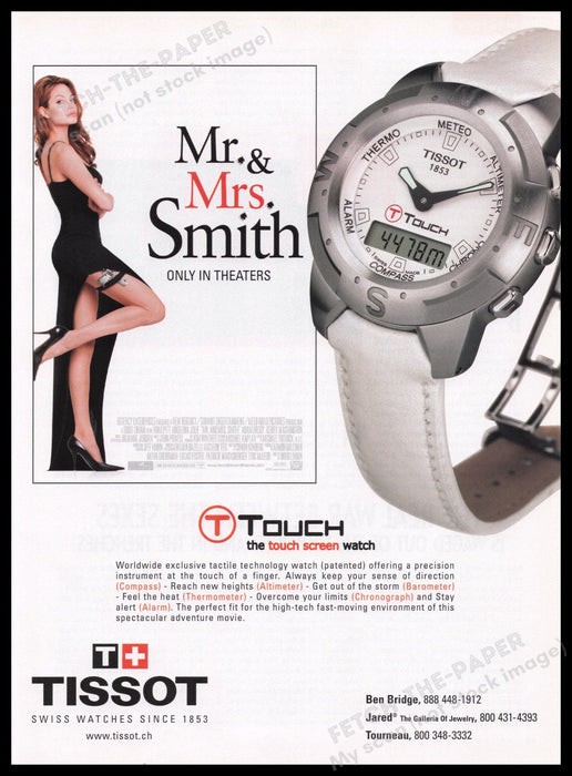 Tissot Watch Mr. & Mrs. Smith 2000s Print Advertisement Ad 2005 Angelina Jolie Fetch the Paper!