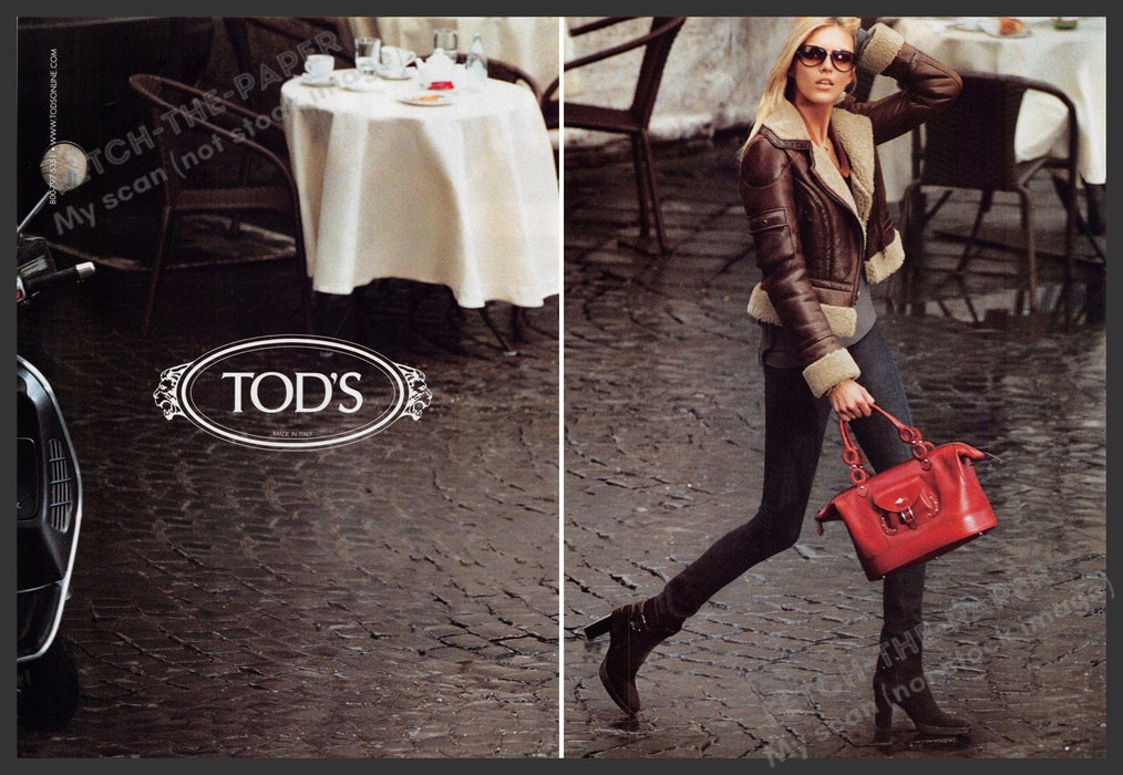 Tod's Handbags 2000s Print Ad (2 pgs) 2006 Long Legs City Street Cafe Tod's