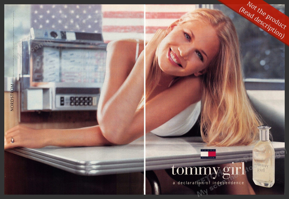 Tommy Girl 1990s Magazine Print Advertisement (2 pgs) 1998 Blonde Independence Fetch-the-Paper