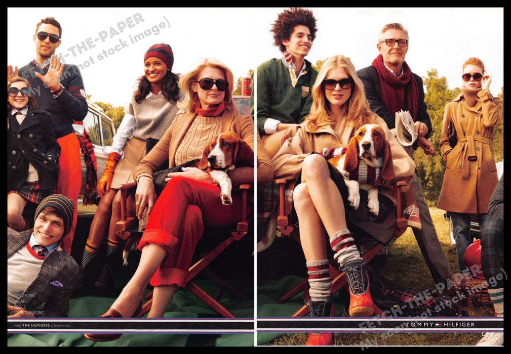 Tommy Hilfiger 2010s Print Ad (2 pg) 2010 "The Hilfigers" Basset Hound Dogs Fetch-the-Paper