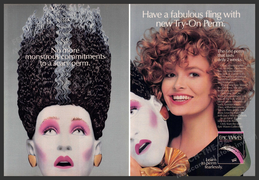 Toni Epic Waves 1980s Print Advertisement (2 pg) 1989 Monstrous Perm Commitments Toni Epic Waves