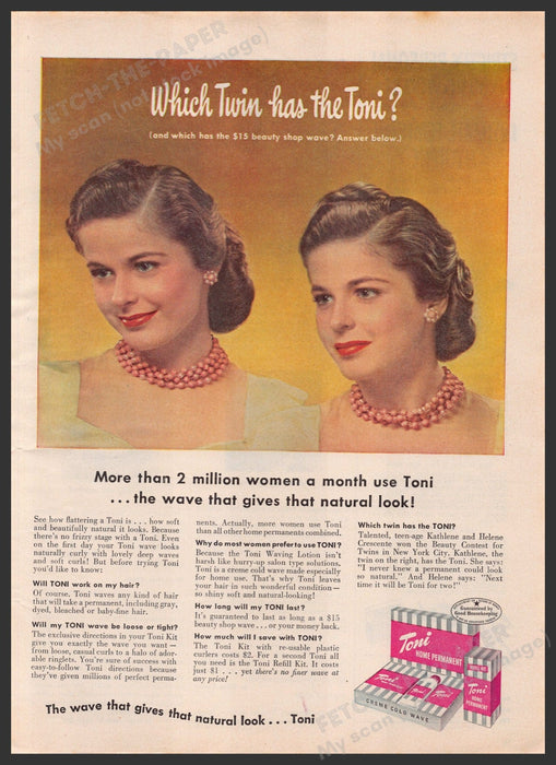 Toni Home Permanent Hair Perm 1940s Print Advertisement Ad 1949 Fetch-the-Paper