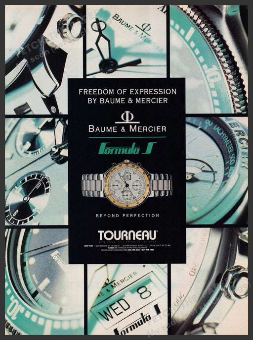 Tourneau Formula S Watch 1990s Print Advertisement Ad 1992 Baume & Mercier Fetch-the-Paper