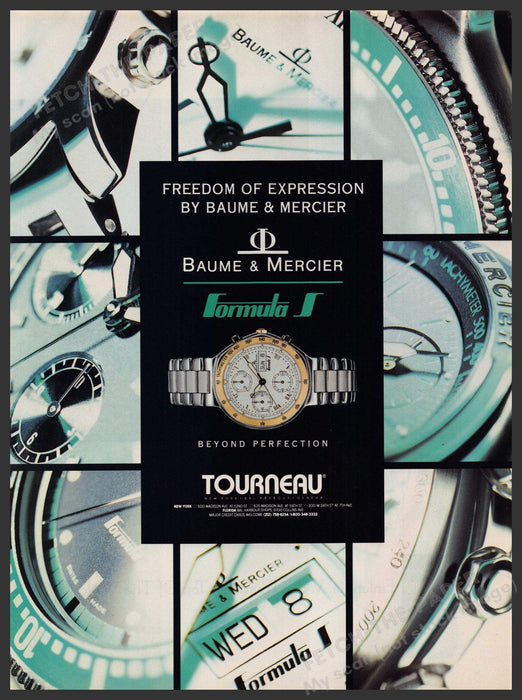 Tourneau Formula S Watch 1990s Print Advertisement Ad 1992 Baume & Mercier Fetch-the-Paper