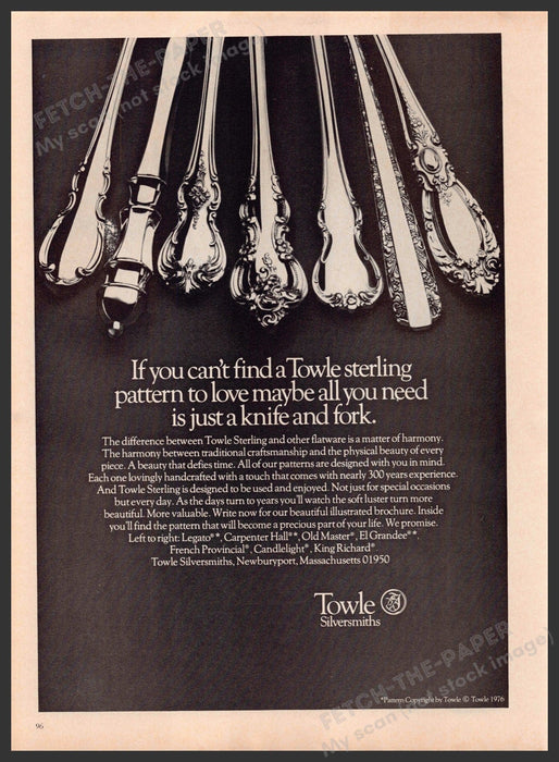 Towle Sterling 1970s Print Ad 1976 Legato Carpenter Hall Old Master El Grandee Fetch-the-Paper