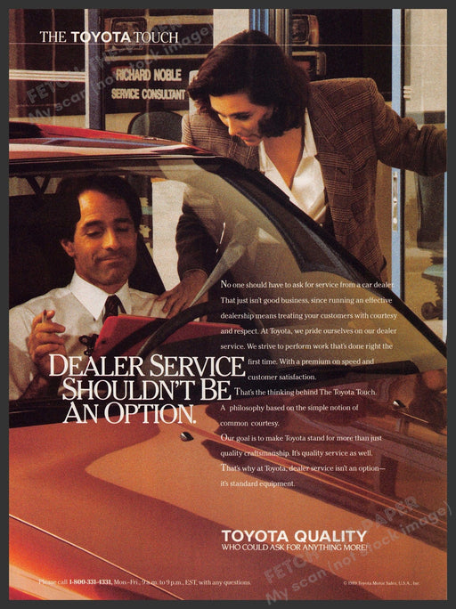 Toyota 1980s Print Advertisement Ad 1989 "The Toyota touch" Dealer Service Toyota