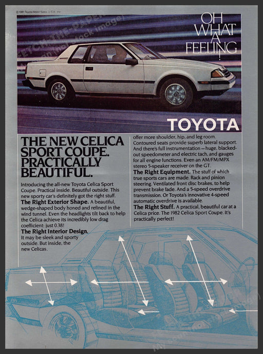 Toyota Celica Sport Coupe 1980s Print Advertisement 1982 Car Oh What a Feeling Fetch-the-Paper