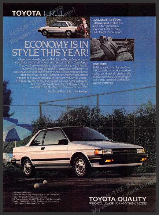 Toyota Quality 1980s Magazine Print Advertisement 1988 Tercel Economy in Style Toyota