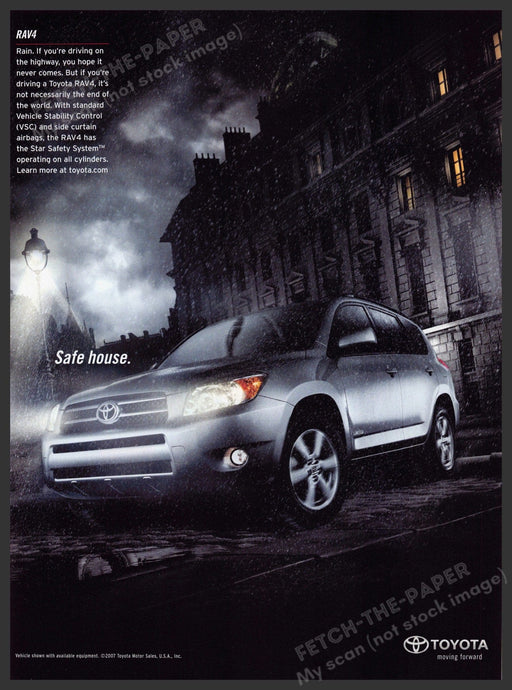 Toyota Rav4 2000s Print Advertisement 2007 "Safe house" Dark Streets Building Fetch-the-Paper