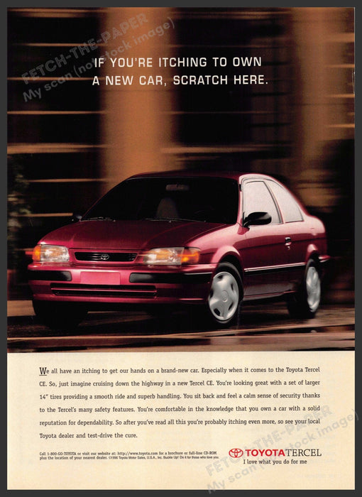 Toyota Tercel CE 1990s Print Advertisement Ad 1997 "Scratch here" Toyota Tercel CE