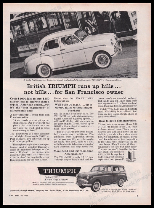 Triumph 5-door Estate Wagon Car 1950s Print Advertisement Ad 1959 Fetch the Paper!
