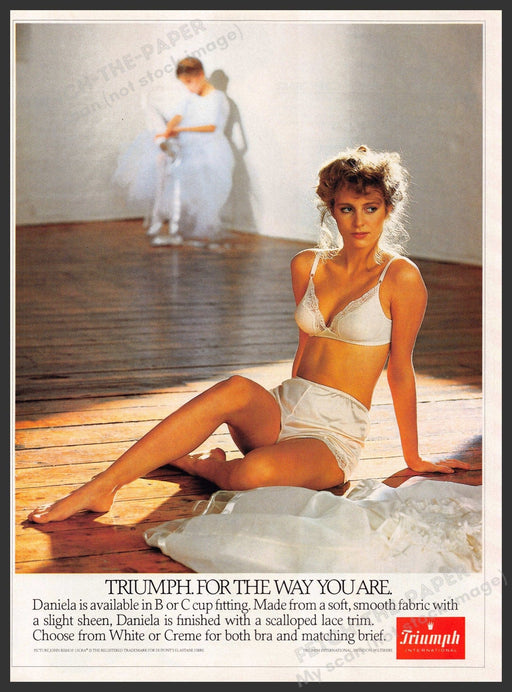 Triumph Lingerie Daniela 1980s Print Advertisement Ad 1982 Legs Fetch-the-Paper