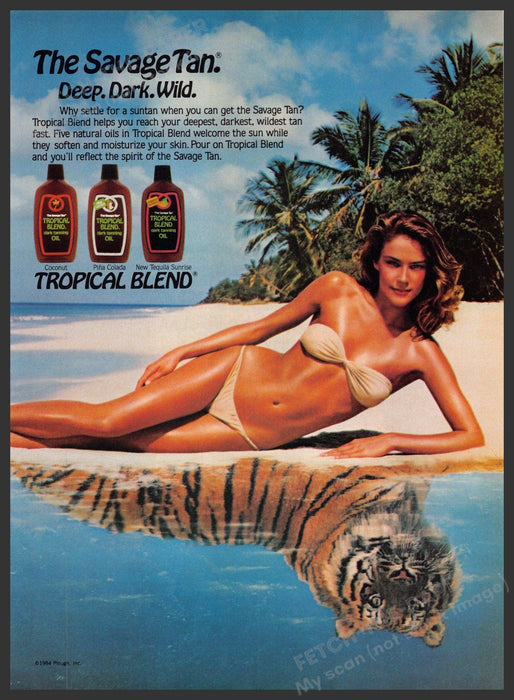 Tropical Blend 1980s Magazine Print Advertisement 1984 Tan Tiger Reflection Tropical Blend