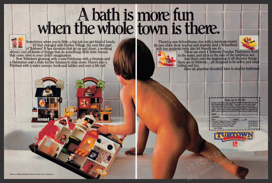 Tubtown Preschool Toys 1980s Print Advertisement (2 pages) 1984 Harbor Village Tubtown Preschool Toys