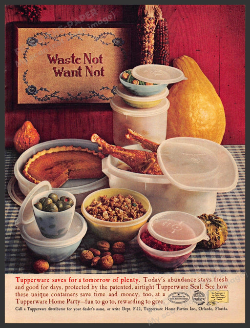 Tupperware 1960s Print Advertisement Ad 1961 Waste Not Want Not Tupperware