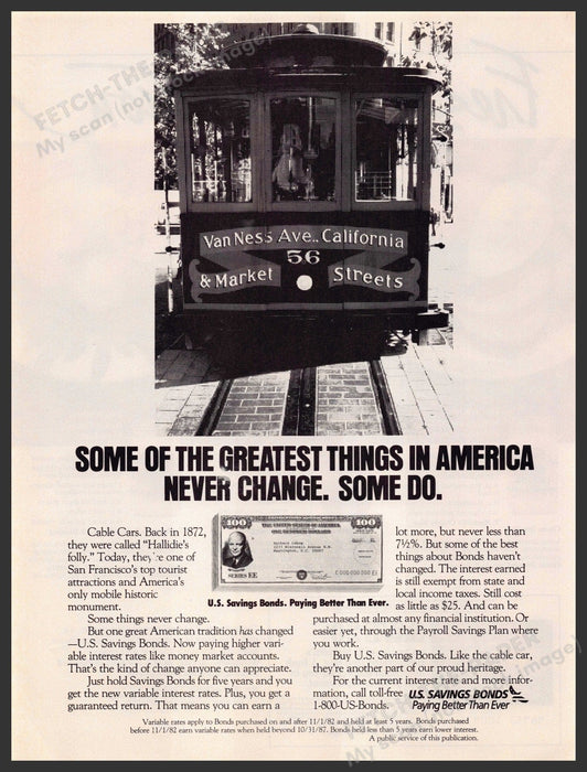 U.S. Savings Bonds 1980s Magazine Print Advertisement 1985 Cable Cars U.S. Savings Bonds
