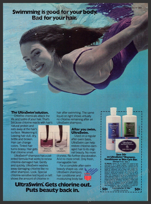 Ultraswim 1980s Magazine Print Advertisement 1984 Chlorine Hair Girl Pool Ultraswim