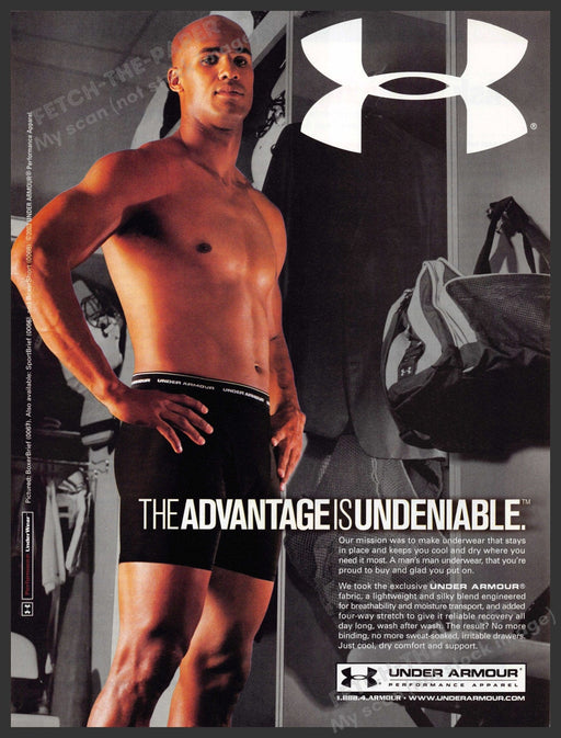 Under Armour Boxer Brief 2000s Print Advertisement 2003 Muscle Gym Locker Room Fetch-the-Paper
