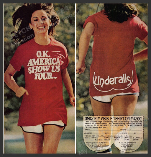 Underalls 1970s Print Advertisement (2 page) 1979 Girl Runner Legs Fetch-the-Paper