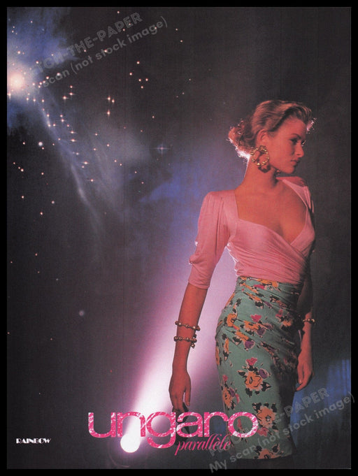 Ungaro Parallele Clothing 1980s Print Advertisement Ad 1989 Sexy Lights Model Fetch the Paper!