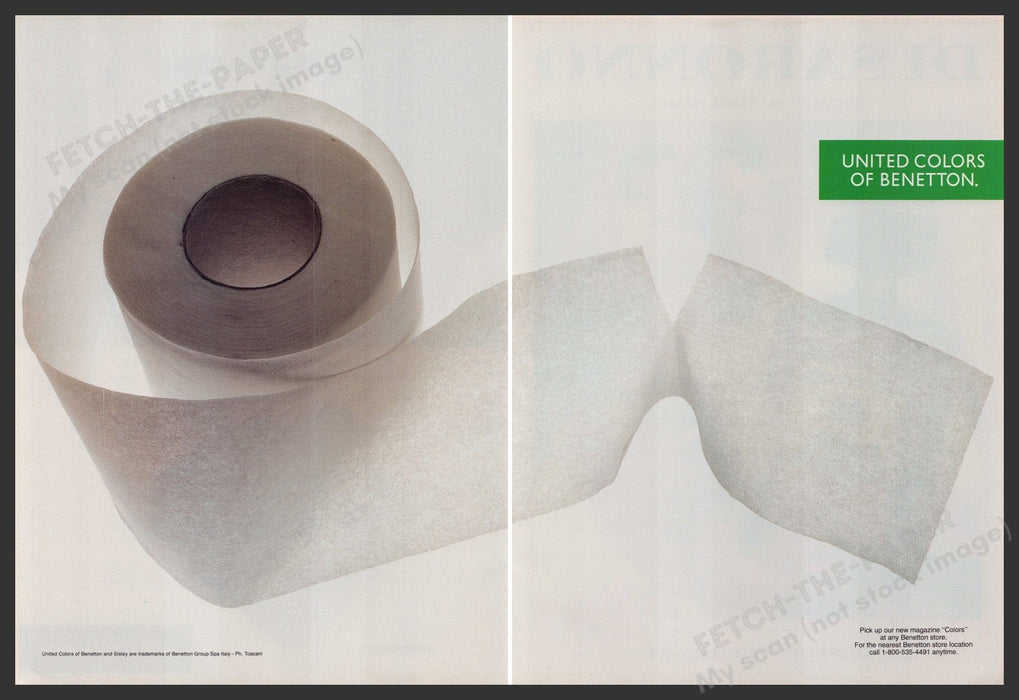 United Colors of Benetton 1990s Print Advertisement (2 Pg) 1991 Toilet Paper Fetch-the-Paper