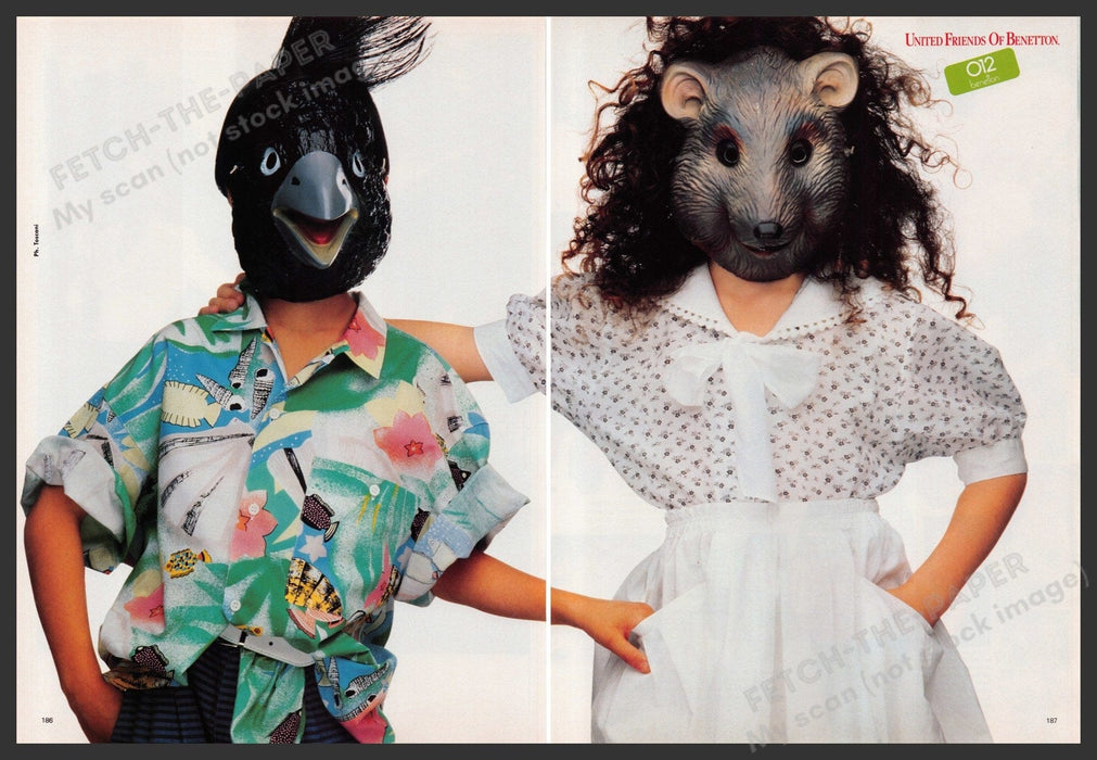 United Friends of Benetton O12 Masks 1980s Print Advertisement (2 pages) 1988 Fetch-the-Paper