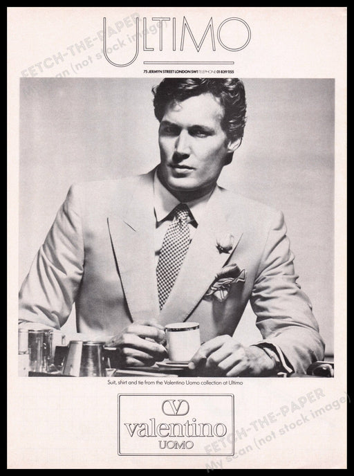 Valentino Ultima Uomo 1980s Print Advertisement Ad 1982 Suit Collection Fetch the Paper!