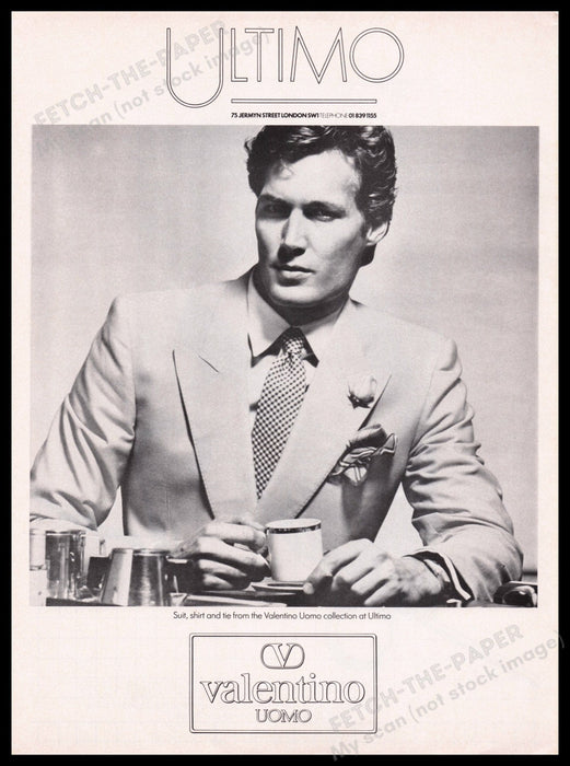 Valentino Ultima Uomo 1980s Print Advertisement Ad 1982 Suit Collection Fetch the Paper!