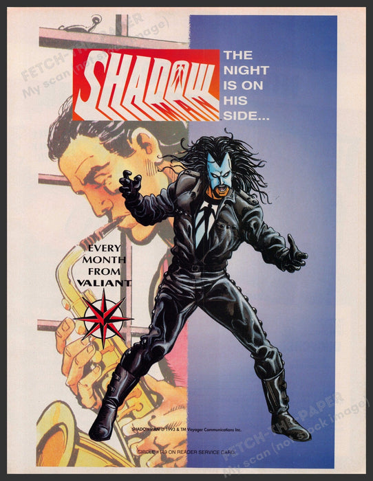 Valiant Shadowman Comic 1990s Print Advertisement Ad 1993 Fetch the Paper!