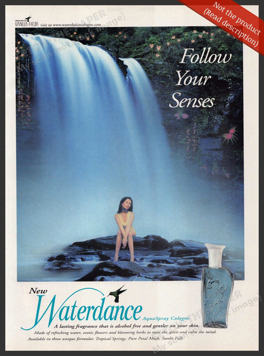Vanilla Fields 1990s Magazine Print Advertisement 1998 Waterdance Waterfall Vanilla Fields