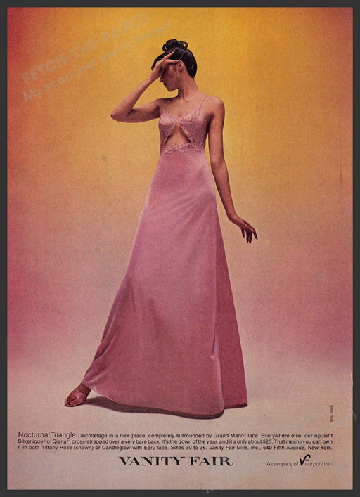 Vanity Fair Lingeries 1970s Print Advertisement 1976 Triangle Nightgown Fetch-the-Paper