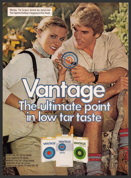 Vantage 1980s Magazine Print Advertisement 1981 Hiking Couple Fetch-the-Paper
