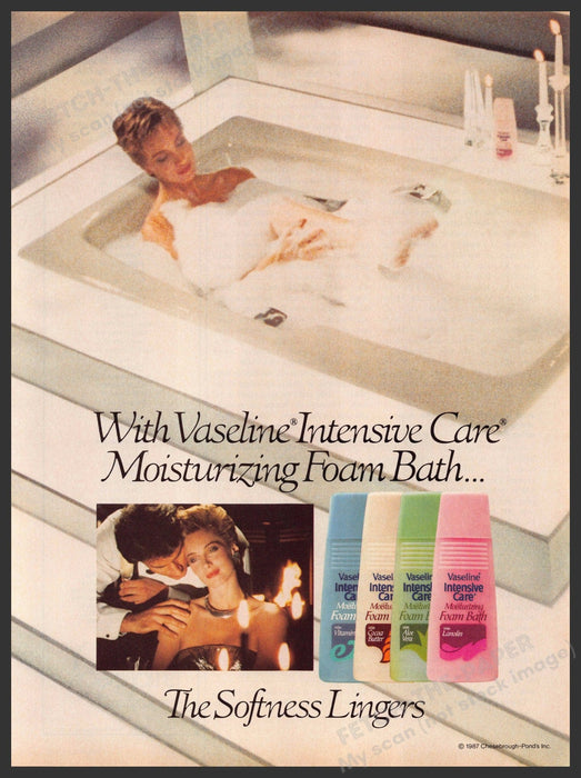 Vaseline 1980s Magazine Print Advertisement 1987 Foam Bath Tub Bathing Vaseline