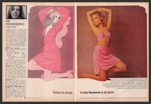 Vassarette Lingerie 1960s Print Advertisement Ad (2 pg) 1969 "Taking the Plunge" Fetch the Paper!