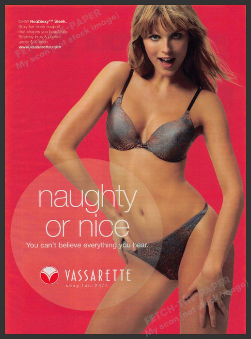 Vassarette Lingerie 2000s Print Advertisement 2004 Naughty or Nice Fetch-the-Paper