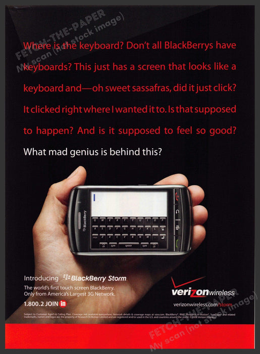 Verizon BlackBerry Storm 2000s Magazine Print Advertisement 2008 Cell Phone Verizon Blackberry Storm