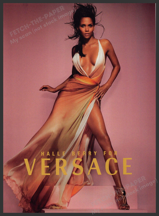 Versace 2000s Print Advertisement Ad 2006 Halle Berry Legs Plunge Beautiful Versace