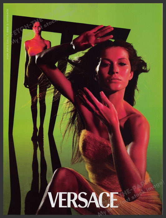 Versace Clothing 1990s Print Advertisement Ad 1999 Gisele Bundchen Green Fashion Fetch the Paper!